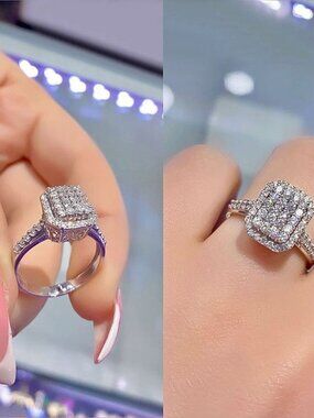 3/$35 NWT White Gold Plated Square Halo CZ Cluster Ring